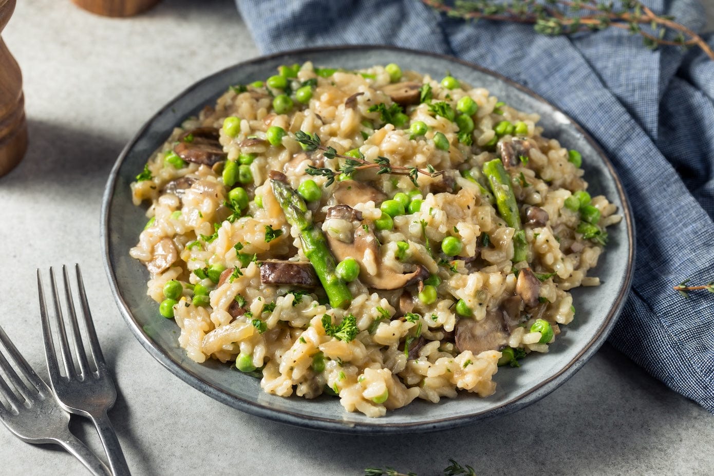 Elevated Mushroom Asparagus Risotto with Roasted Veggies